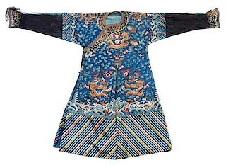 * A Chinese Embroidered Silk Dragon Robe, Jifu Length 58 inches.