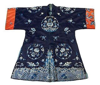 * A Chinese Embroidered Silk Lady's Informal Robe Length 46 inches.