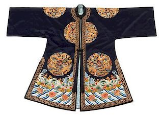 * A Chinese Embroidered Silk Dragon Robe Length 42 inches.