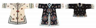 Three Chinese Embroidered Silk Lady's Informal Robes Length 41 inches.