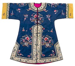 A Chinese Embroidered Silk Lady's Robe Length 48 1/4 inches.