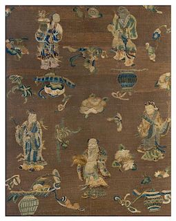 * A Chinese Embroidered Silk Panel Height 29 x width 23 inches.