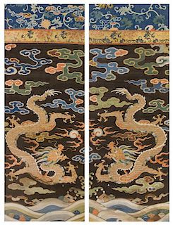* A Matched Pair of Chinese Kesi Silk Panels Height 29 1/2 x width 11 inches.