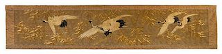 * A Japanese Embroidered Silk Panel Height 18 x width 87 inches.