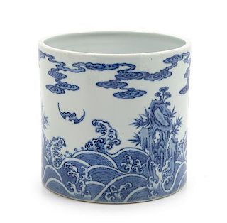A Blue and White Porcelain Brush Pot, Bitong Height 6 inches.