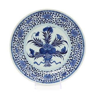 A Blue and White Porcelain Charger Diameter 11 1/4 inches.