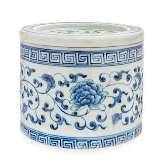 A Blue and White Porcelain Jar and Cover Diameter 4 1/2 inches.
