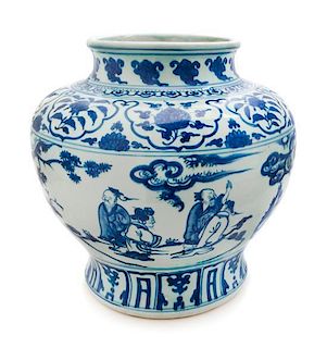 A Blue and White Porcelain Jar Height 12 inches.