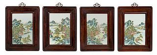 A Set of Four Polychrome Enameled Porcelain Plaques Height overall 21 1 /8 x width 16 inches.