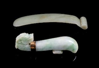 Four Jade Articles Length of largest 4 1/8 inches.