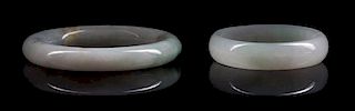Two Jadeite Bangles Diameter of larger 3 inches.