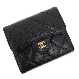 Chanel Tri-Fold Wallet Matrasse Classic Small Flap AP0231 Caviar Skin Black Women's CHANEL