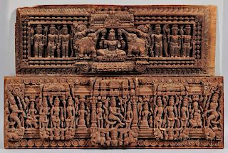 Two Carved Wood Lintel Friezes