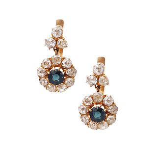 3.68 Ctw in Diamonds & Sapphires 18k Gold Earrings