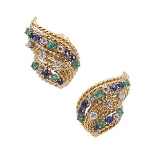 David Webb 18k Gold Earrings with Gemstones & Diamonds