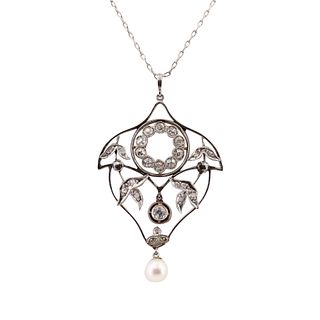 Diamonds, Pearl & Platinum Art Deco Pendant
