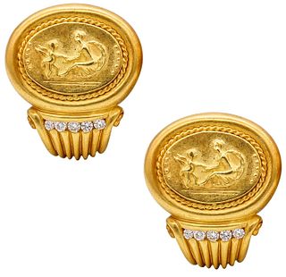 SeidenGang Roman Revival Classic Earrings In 18Kt Yellow Gold With VS Diamonds