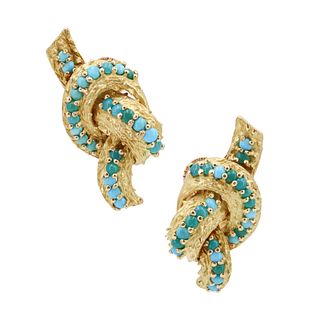 French Turquoises Earclips in 18k Gold