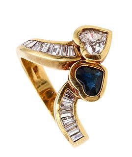 Toi et Moi ring in 18 kt gold with 2.59 cts Diamond & Sapphire