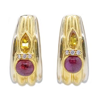 Chaumet Paris 18kt Earrings with 2.34 Cts of Rubies, Sapphires & diamonds