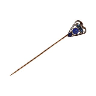 Art Deco Pin in 18k gold and Platinum with Sapphires