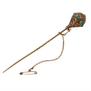 Antique 18k gold Pin with Turquoises