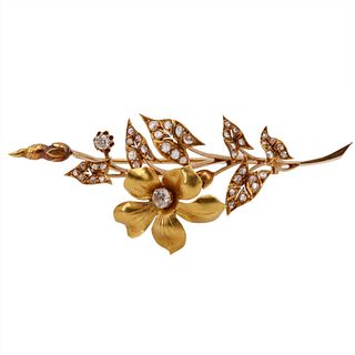 Art Nouveau Flower Diamonds & 18k Gold Pin