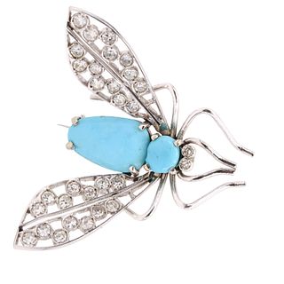 Diamonds & Turquoises Platinum Bee Brooch