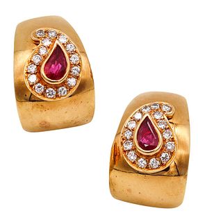 Fred Paris Earrings In 18Kt Gold With 2.0 Ctw In Rubies & Diamonds