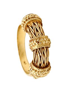 Zolotas Greece vintage Braided ring band in textured 18 kt gold