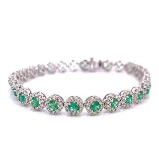 9.60 ctw in Emeralds & Diamonds 14k Gold Bracelet