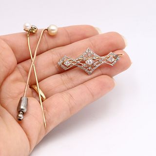 Diamonds, Pearl & 18k Gold Pins/Brooch
