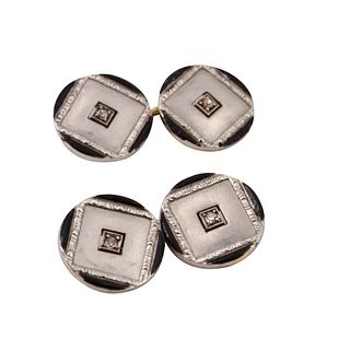 Doble cufflinks in 18k Gold with Diamonds and enamel