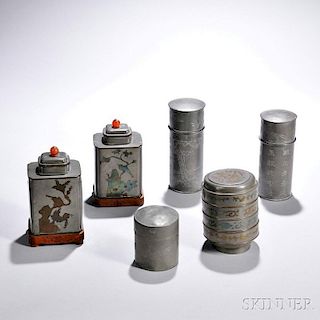 Five Pewter Tea Caddies and a Sweetmeat Box