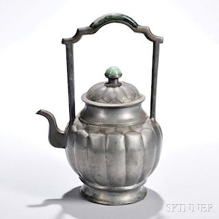 Pewter Ewer with Jade and Hardstone Insets