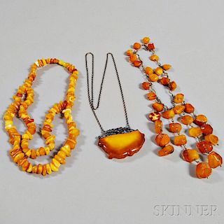 Amber Pendant and Two Necklaces