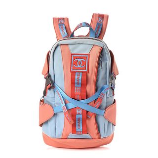 CHANEL RARE POWDER BLUE FIRE ORANGE RED CC SPORTS LINE BACKPACK