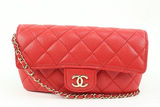 CHANEL 22C RED QUILTED CAVIAR RECTANGULAR MINI CLASSIC FLAP GOLD