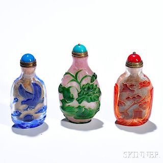 Three Overlaid Peking Glass Snuff Bottles