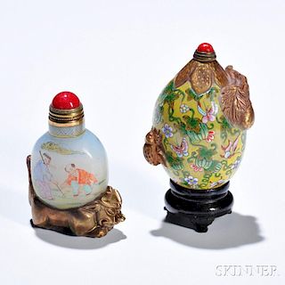 Two Painted Peking Glass Snuff Bottles