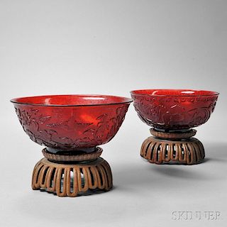 Two Purple-red Peking Glass Bowls