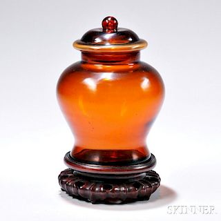 Large Amber Peking Glass Covered Vase