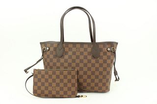 LOUIS VUITTON SMALL DAMIER EBENE NEVERFULL PM TOTE WITH POUCH