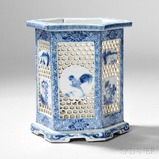 Blue and White Reticulated Vase