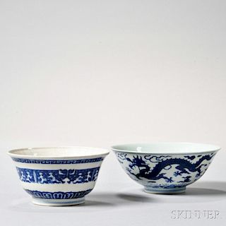 Two Blue and White Bowls