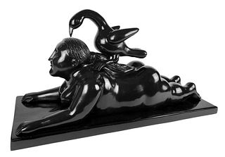 Large Fernando Botero Bronze Figure of Leda & The Swan, Signed and Numbered 2/6