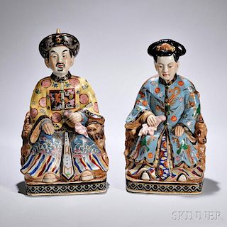 Polychrome Ceramic Figures of an Emperor and Empress
