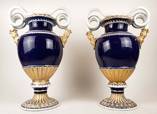 Pair of Large 19th C. Meissen Cobalt Vases