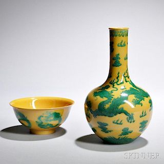 Yellow-glazed Dragon Bowl and Vase