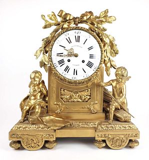 A Large 19th C. Beurdeley French Gilt Bronze Figural Clock